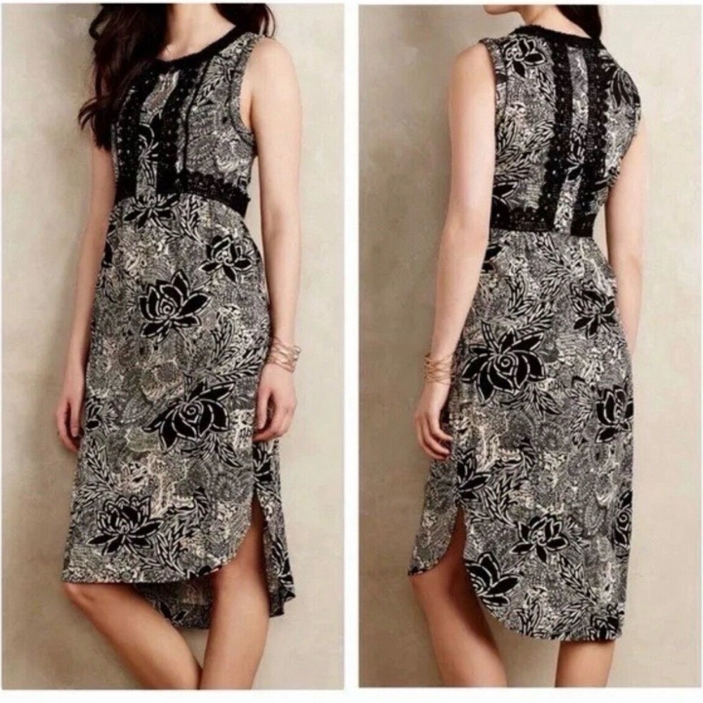 Anthropologie, Holding Horses Suraja clack and cream batik print dress size 4